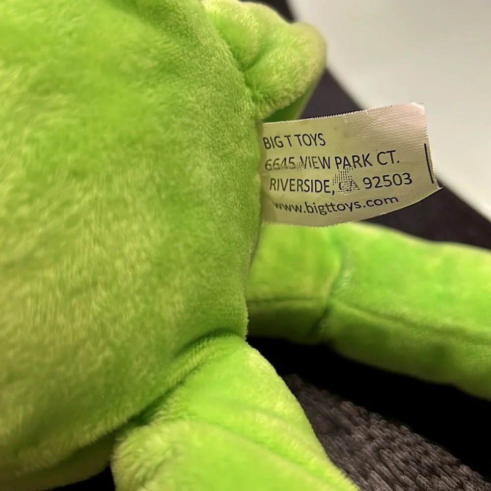 EUC Big T Toys plush stuffed animal Monkey green and yellow 10”